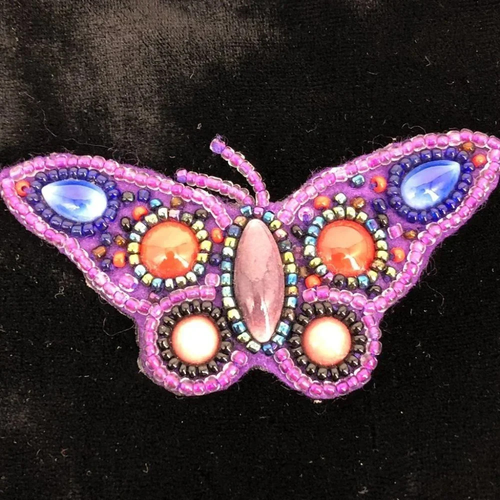 Velvet Black Beaded Colorful Butterfly Mini Cross-shoulder Pouch Y2K Retro - Picture 3 of 15